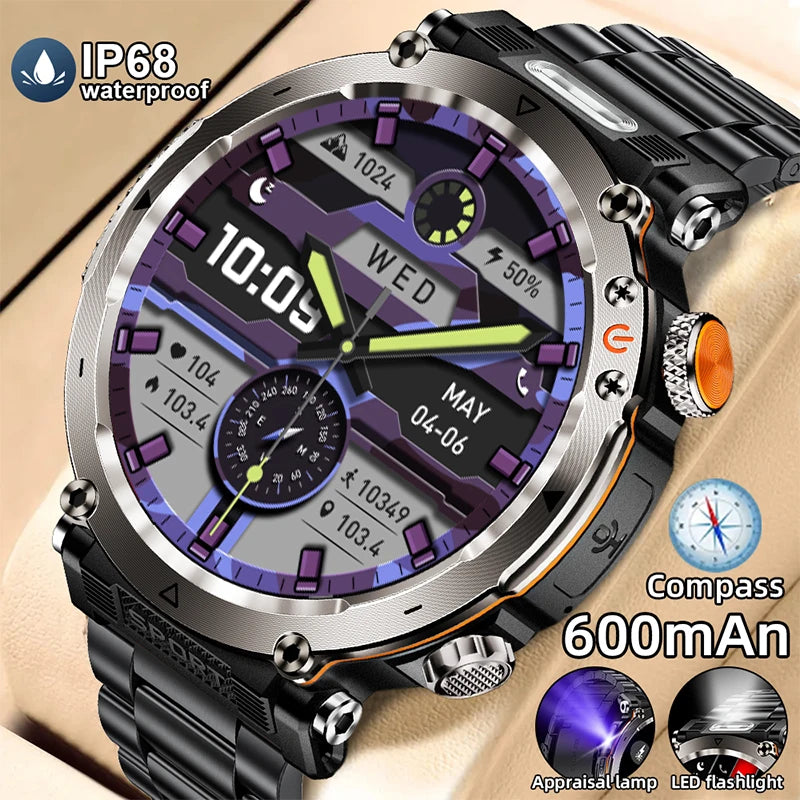 LIGE New Waterproof Smart Watch 600mAh Outdoor Riding Smart Clock Compass Heart Rate Flashlight Bluetooth Call Sports Smartwatch