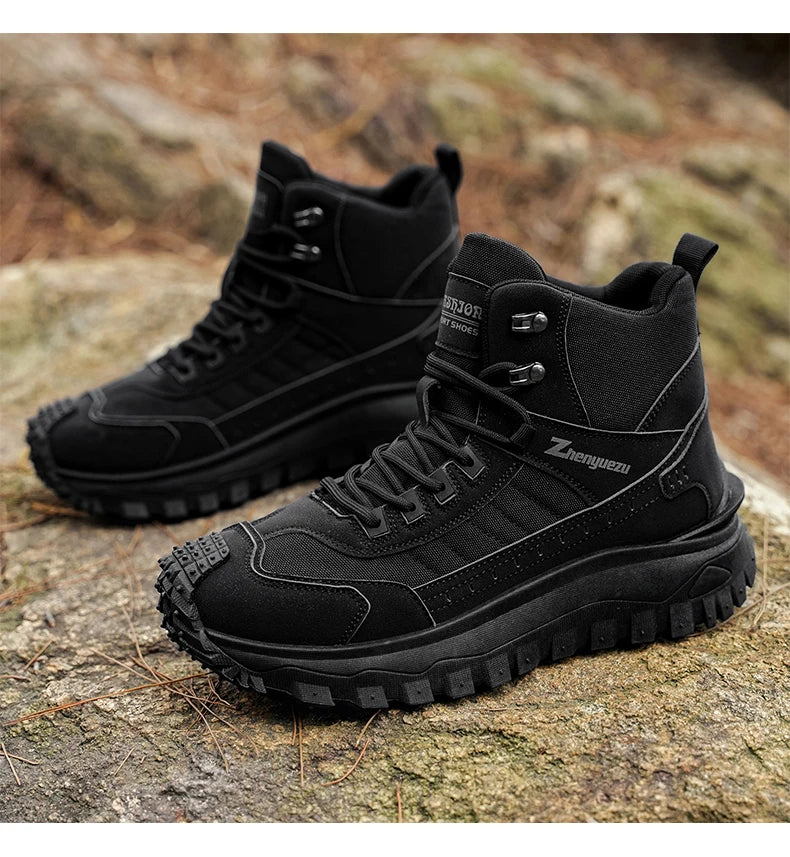 Plus Size Autumn/Winter Men's High-Top Boots - Non-Slip Thick-Soled Hiking & Work Boots
