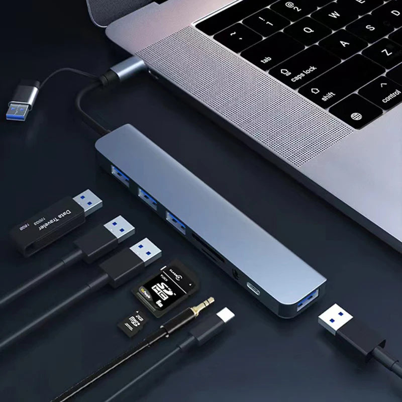 8 in 2 USB +Type C HUB Docking Station with 3.5mm Audio Jack and  Micro SD Card Reader