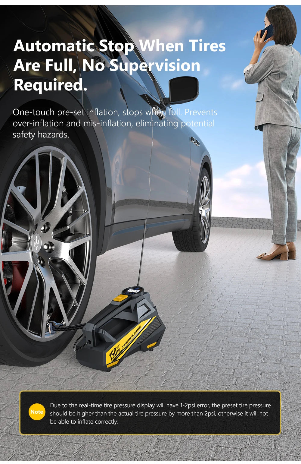 12V 150 PSI Portable Tire Inflator with Digital Gauge & LED Light