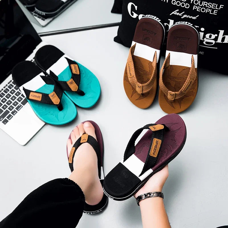Men’s Striped EVA Flip-Flops: Summer Outdoor Sandals