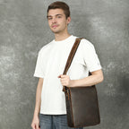 WESTAL Men Crazy Horse Leather Messenger Satchel Bag Large Capacity Leather Shoulder Bag Genuine Leather Crossbody Bag for Men