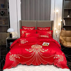4/6Pcs White Gray Sateen Gold Embroidery Luxury Satin Bedding set
