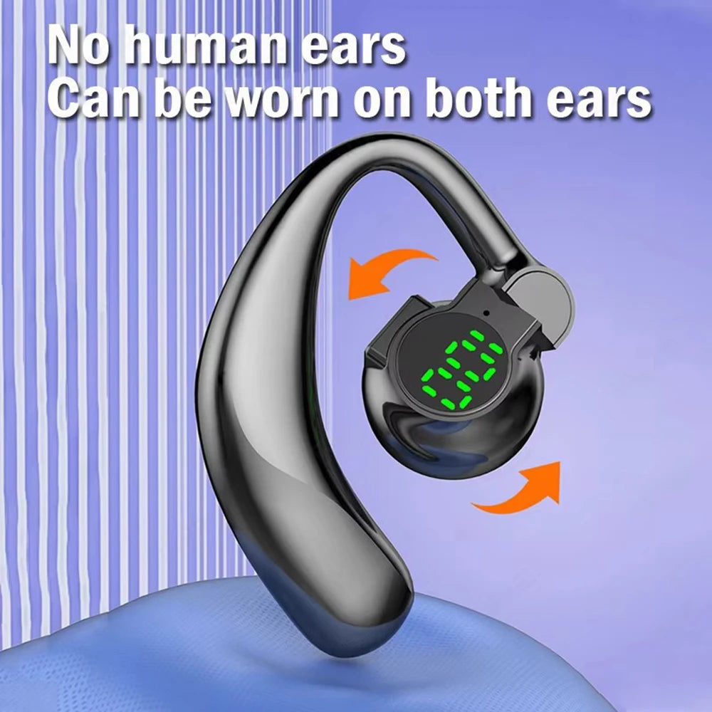 Bluetooth 5.4 Wireless Headset, Long Battery Life Hanging Ears,Start Noise Reduction Digital Display Sports Sleep Music Earring