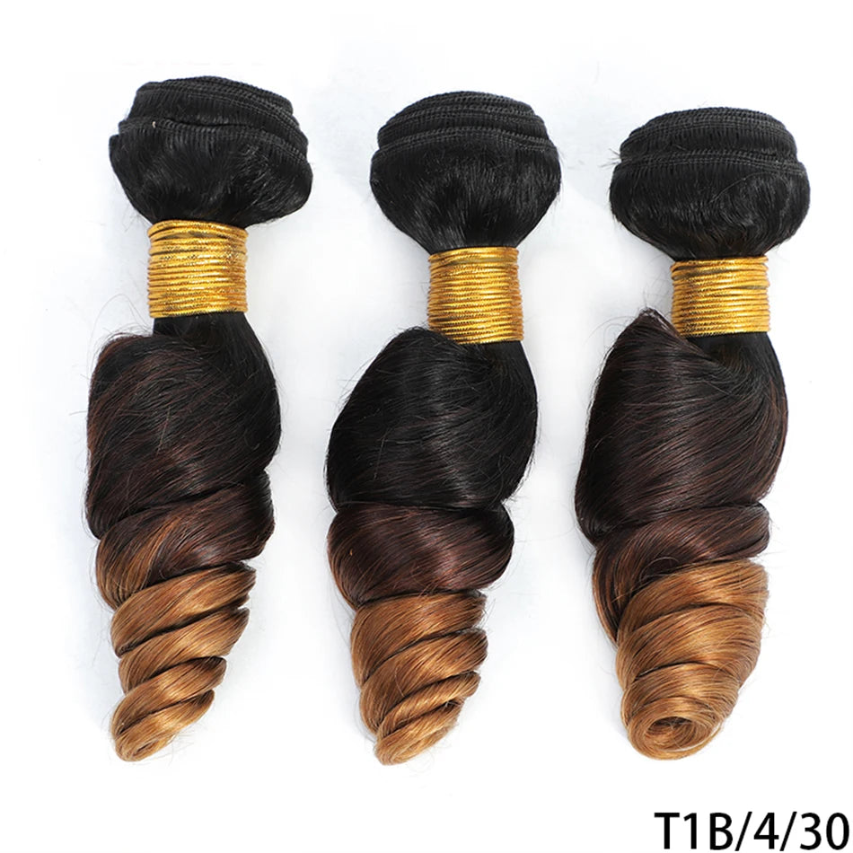 DreamDiana 10A Loose Wave Bundles with Closure Wet and Wavy Brazilian Ocean wave 100% Human Hair 3 Bundles with 4x4 Lace Closure
