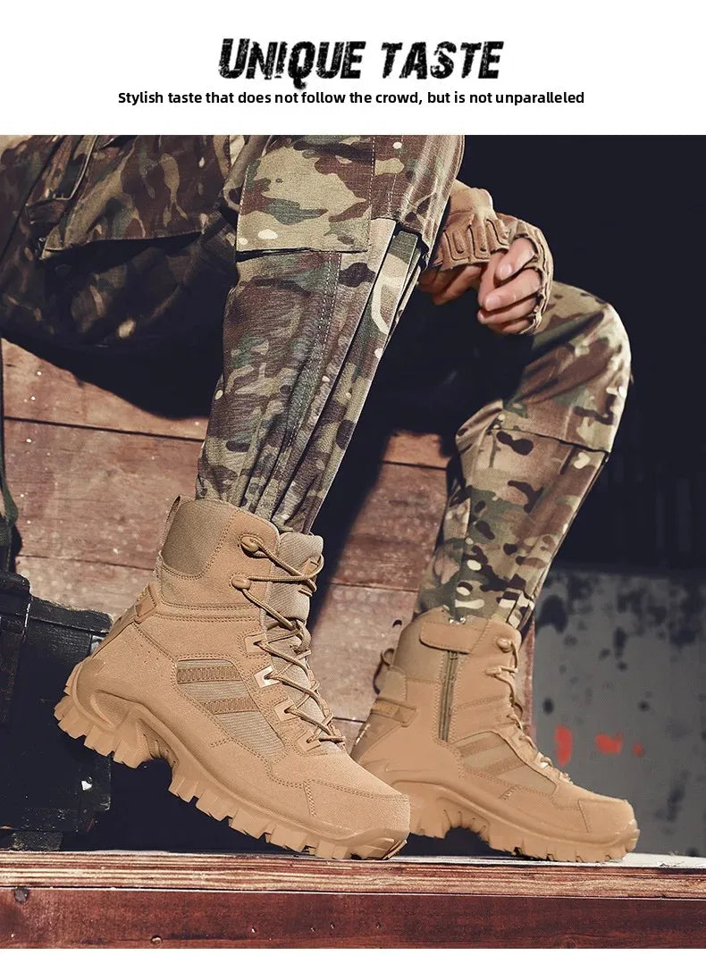 Large Size High Top Outdoor Tactical Boots for Men New Style Field Boots Anti Slip Flight Boots Mining Work Boots Shoes