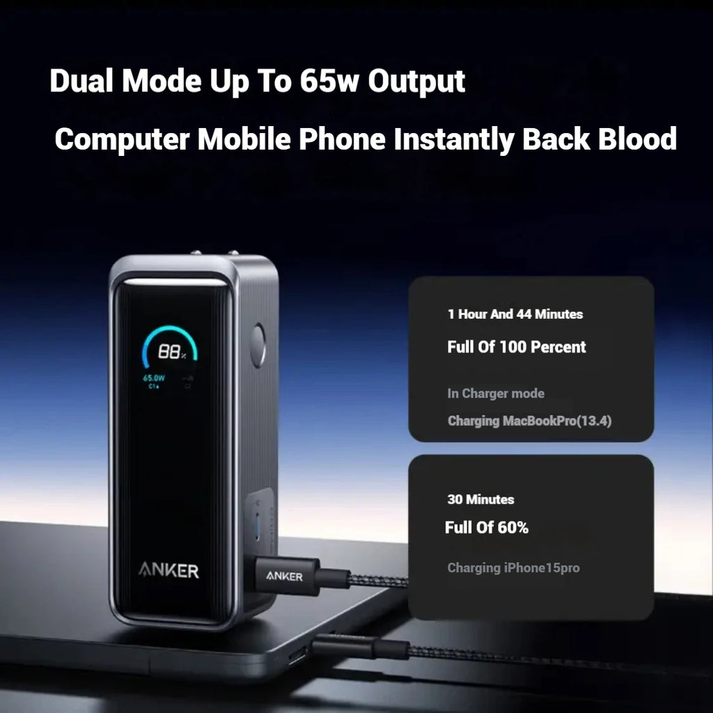 ANKER Prime 2-In-1 Power Bank 65W Portable Charger Fast Charging 9600mAh