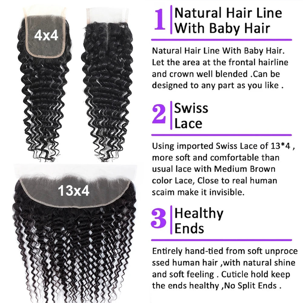Burmese Curly Hair Bundles with Closure 4x4 13x4 Frontal Deep Wave Bundles Virgin Human Hair Vietnamese Raw Human Hair Extension