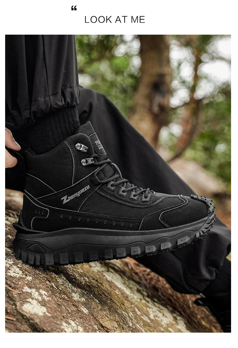 Plus Size Autumn/Winter Men's High-Top Boots - Non-Slip Thick-Soled Hiking & Work Boots