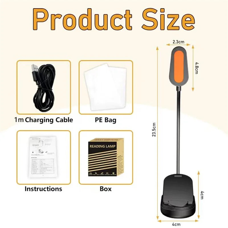 USB-C Rechargeable Clip-On Reading Light – Adjustable Brightness