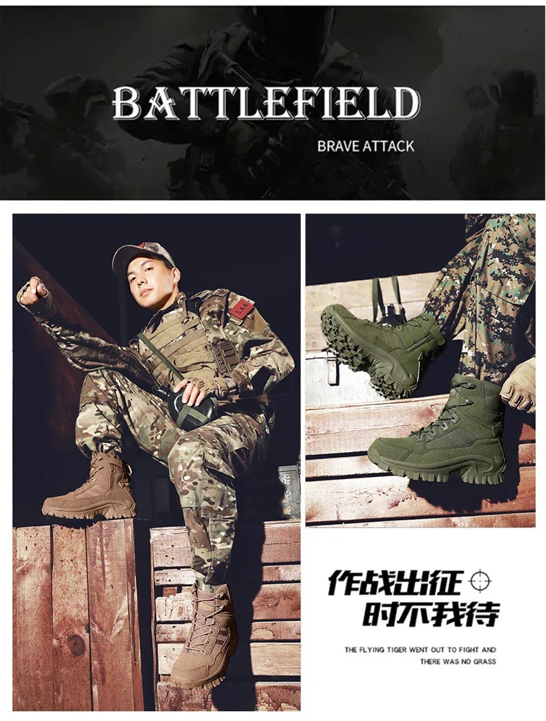 Men Climbing Shoes Tactical Boots Waterproof Military High Quality Motorcycle Hunting Hiking Shoes Breathable Army Boot Brand