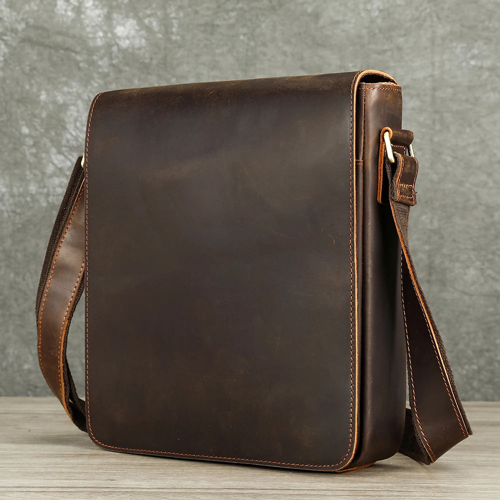 WESTAL Men Crazy Horse Leather Messenger Satchel Bag Large Capacity Leather Shoulder Bag Genuine Leather Crossbody Bag for Men
