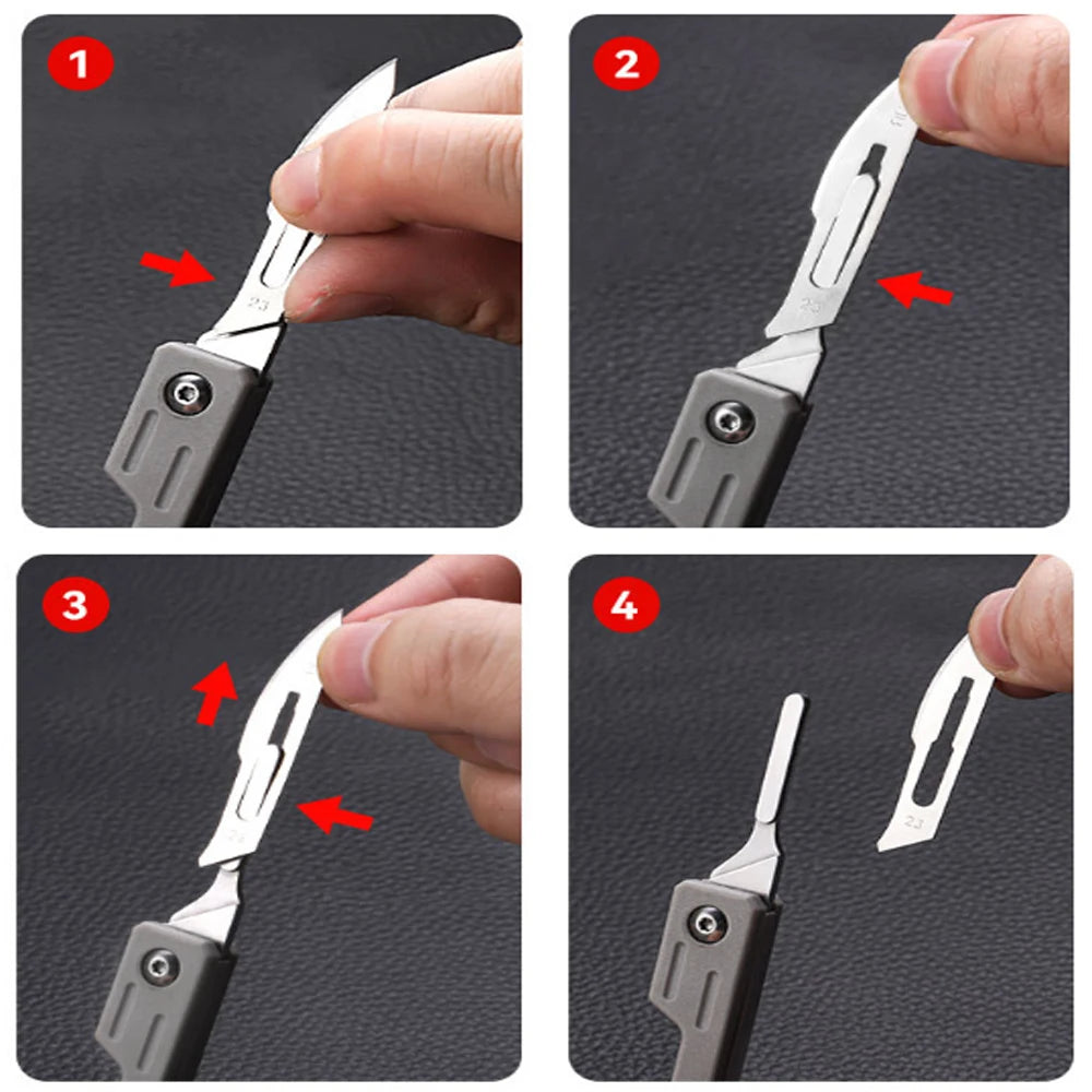 Mini Folding Surgical Knife, Stainless Steel Holder, Plastic Handle, Medical Outdoor Portable Unboxing EDC Knife