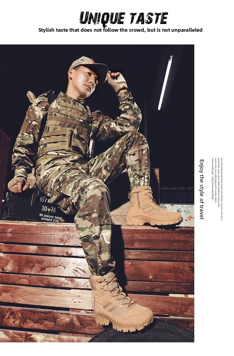 Large Size High Top Outdoor Tactical Boots for Men New Style Field Boots Anti Slip Flight Boots Mining Work Boots Shoes
