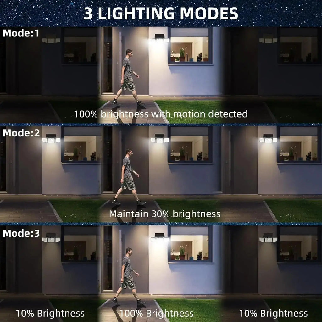 Solar Lights Outdoor 164 LED High Brightness 3 Heads 270° Wide Angle Motion Sensor IP65 Waterproof Security Lighting