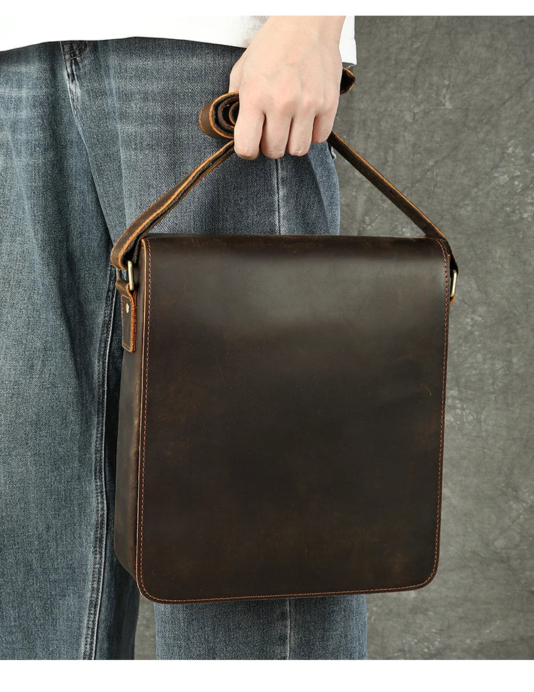 WESTAL Men Crazy Horse Leather Messenger Satchel Bag Large Capacity Leather Shoulder Bag Genuine Leather Crossbody Bag for Men