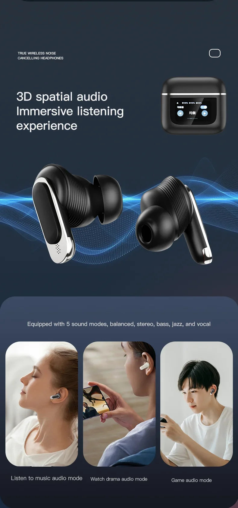 2025 New Design ANC+ENC TWS V8 In-Ear Headphones Noise Cancelling Wireless Earbud Gaming Compatible Smart Phone Computers Laptop