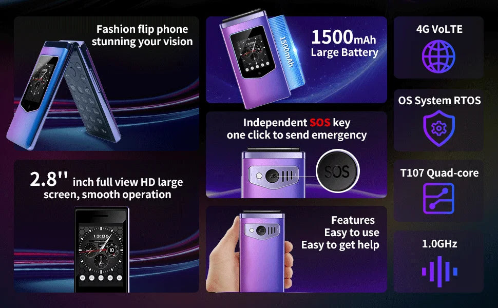 HAMTOD T8 Flip Phone 128MB ROM+ 48MB RAM 4G Cellphone