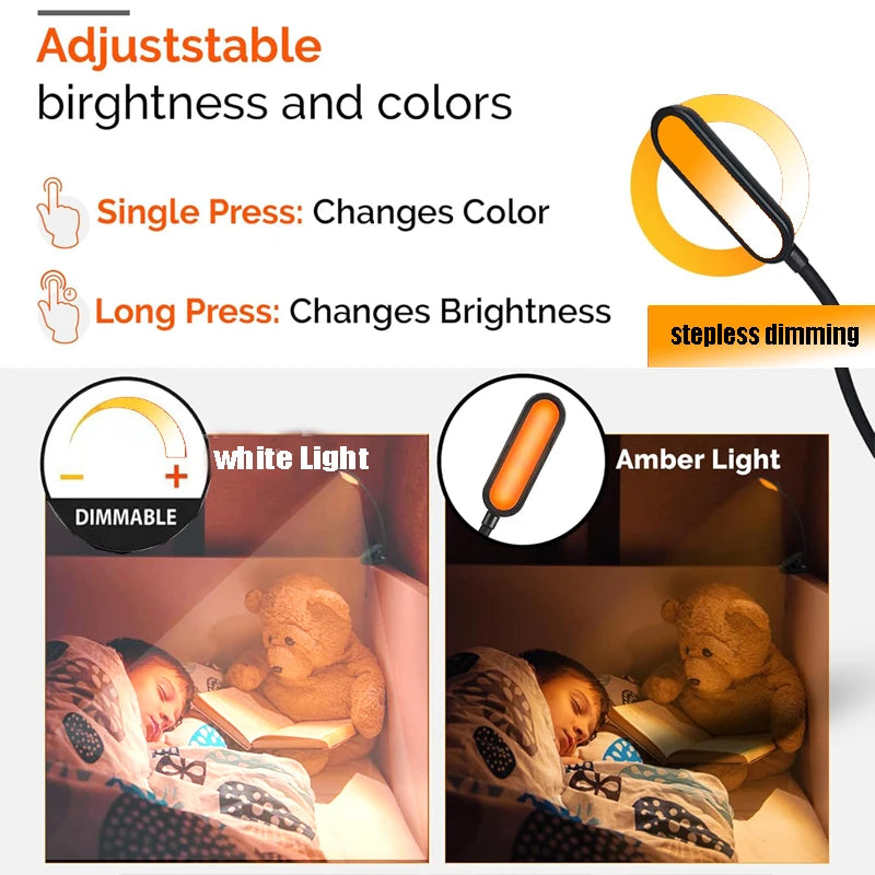 USB-C Rechargeable Clip-On Reading Light – Adjustable Brightness