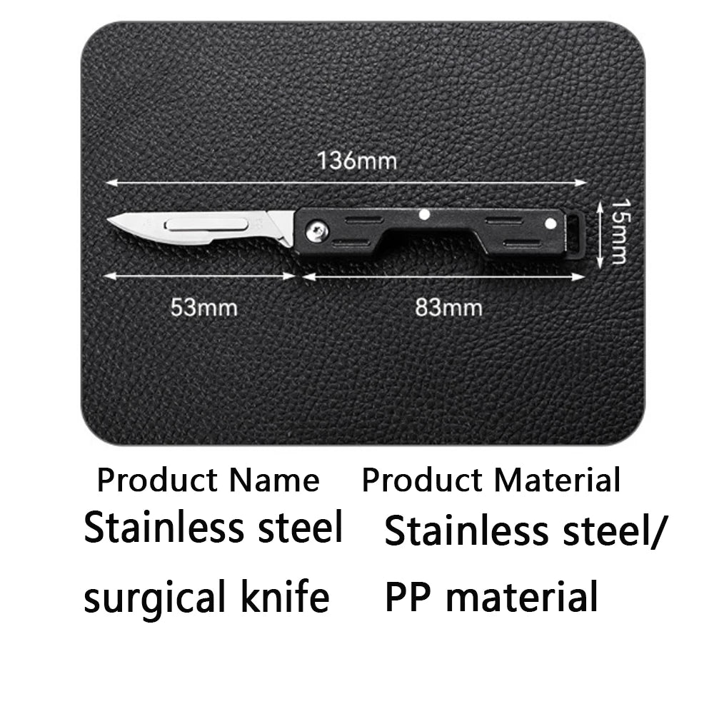 Mini Folding Surgical Knife, Stainless Steel Holder, Plastic Handle, Medical Outdoor Portable Unboxing EDC Knife