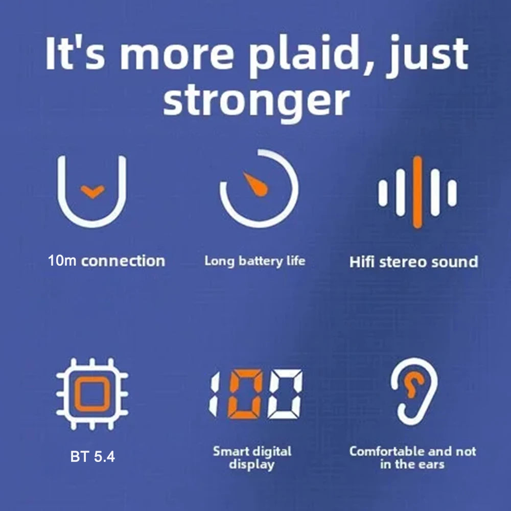 Bluetooth 5.4 Wireless Headset, Long Battery Life Hanging Ears,Start Noise Reduction Digital Display Sports Sleep Music Earring