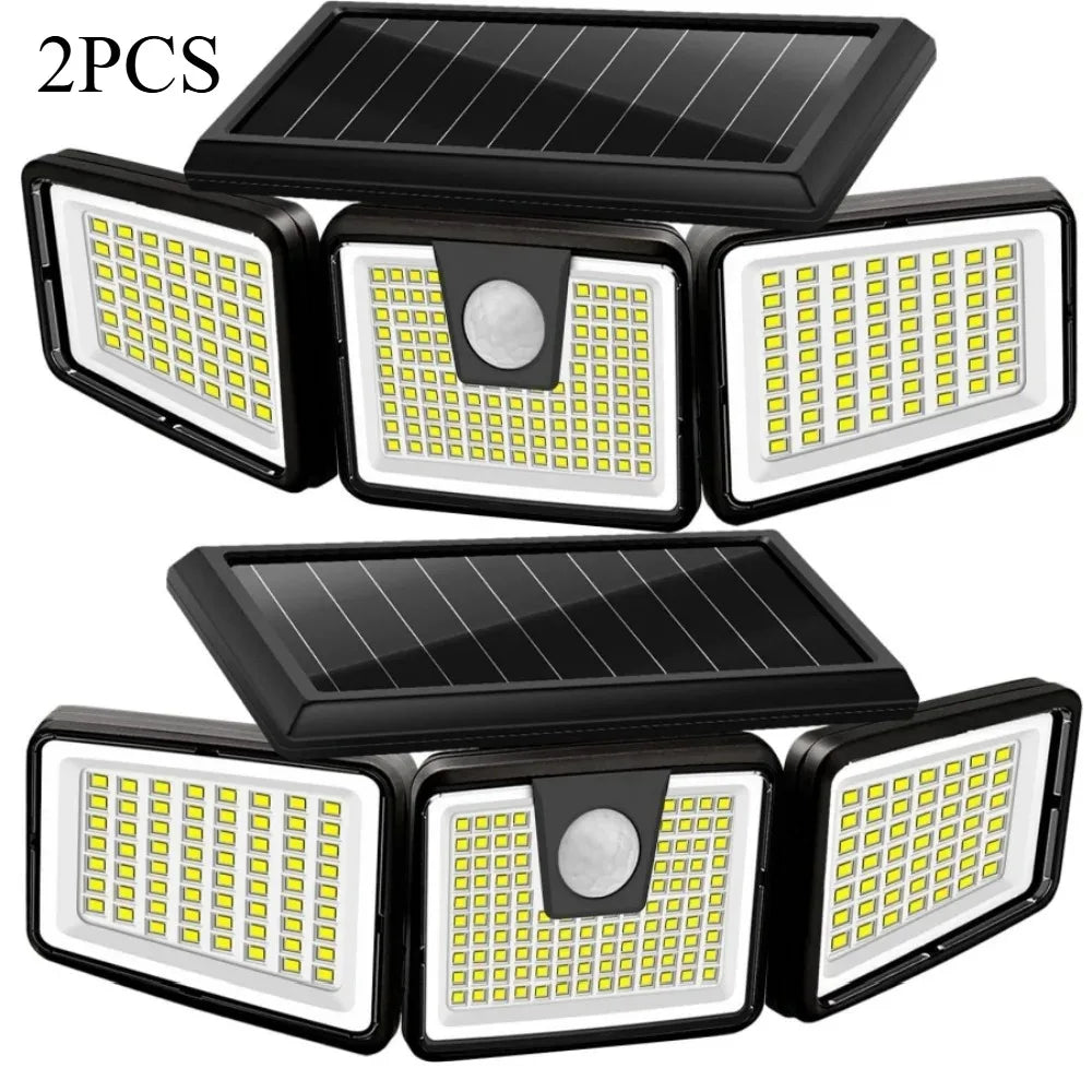 Solar Lights Outdoor 164 LED High Brightness 3 Heads 270° Wide Angle Motion Sensor IP65 Waterproof Security Lighting