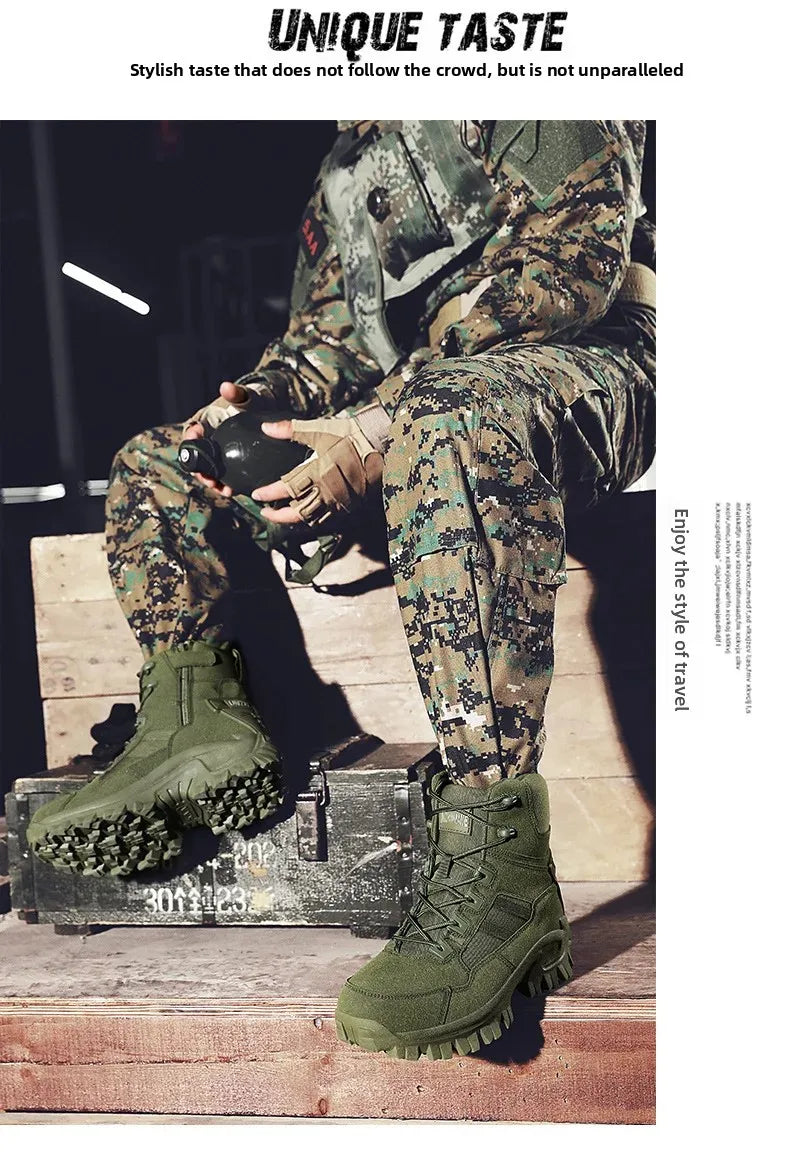 Large Size High Top Outdoor Tactical Boots for Men New Style Field Boots Anti Slip Flight Boots Mining Work Boots Shoes