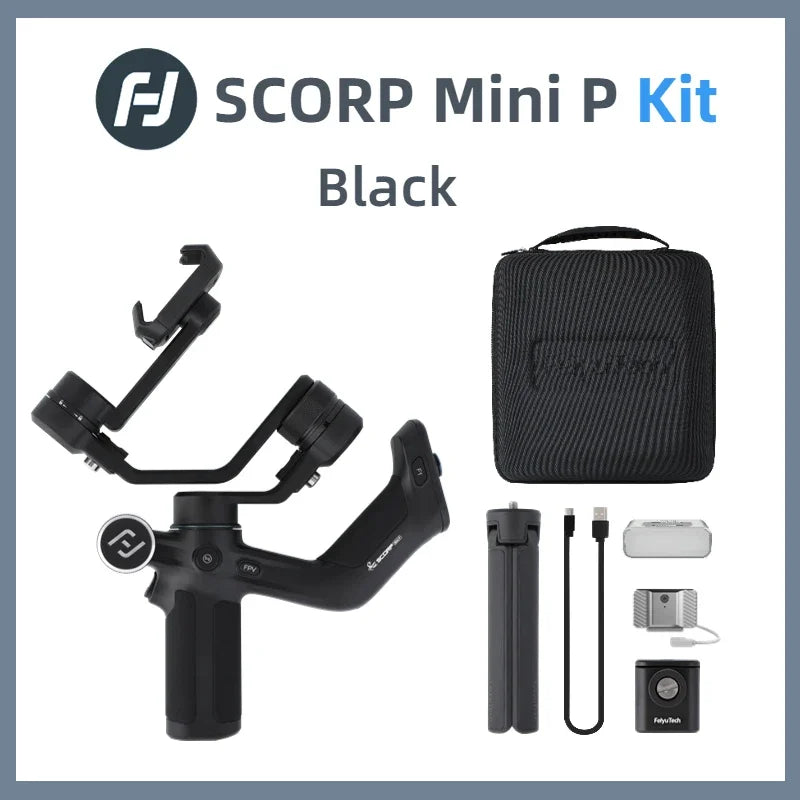 FeiyuTech Scorp Mini-P Kit 3 Axis Smartphone Gimbal, AI Tracker, Fill Light, for iPhone 16 Pro Max and Android Stabilizer