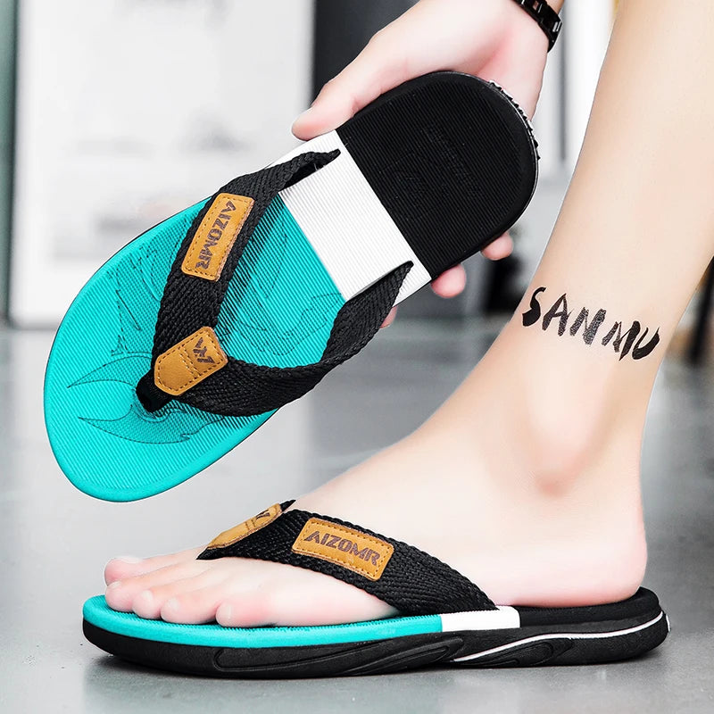 Men’s Striped EVA Flip-Flops: Summer Outdoor Sandals