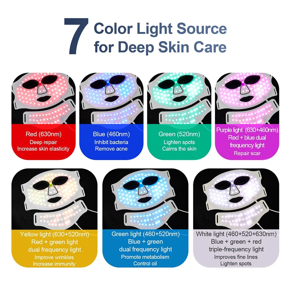 Silicone Red Light Therapy Face Mask 7 Color LED Anti Aging