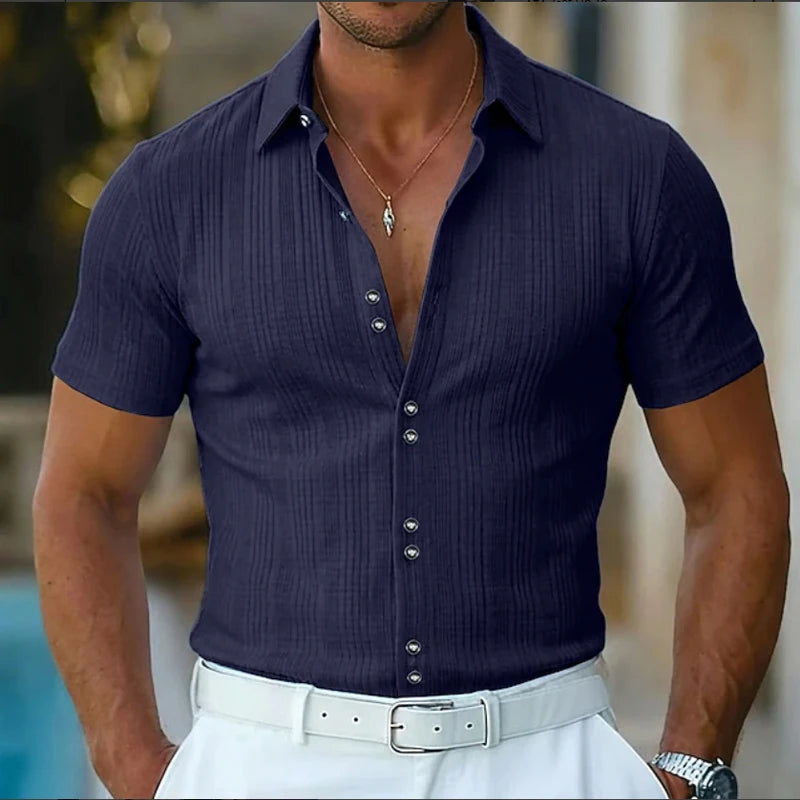 Men’s Textured Short-Sleeve Button-Up Shirt