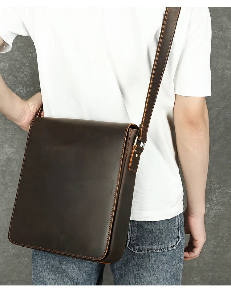 WESTAL Men Crazy Horse Leather Messenger Satchel Bag Large Capacity Leather Shoulder Bag Genuine Leather Crossbody Bag for Men