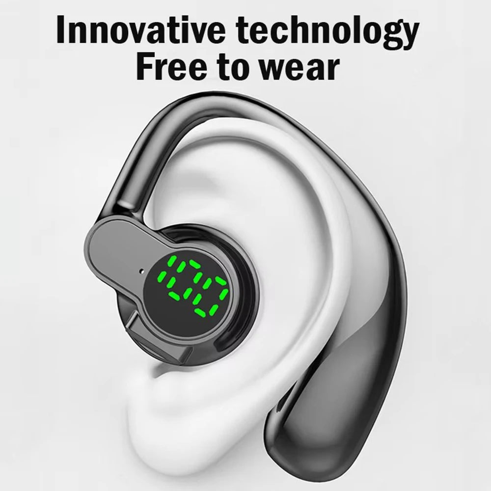 Bluetooth 5.4 Wireless Headset, Long Battery Life Hanging Ears,Start Noise Reduction Digital Display Sports Sleep Music Earring
