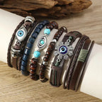 Feather Evil Eye Ethnic 5-6pc/set wood bead tree Charms bracelets Hamsa Hand Butterfly Bohemia Men Bracelets Women Jewelry