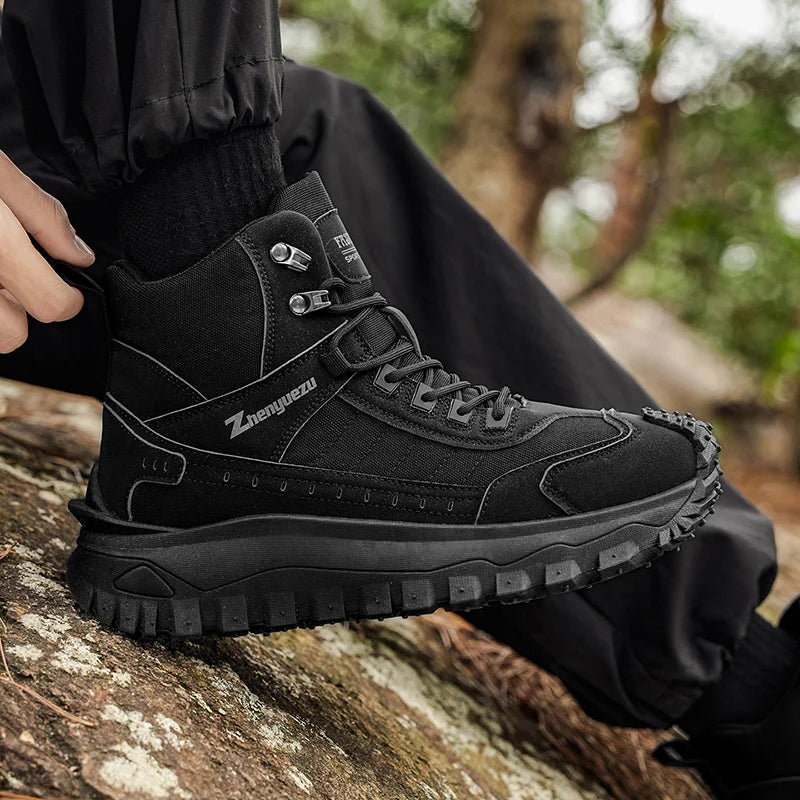 Plus Size Autumn/Winter Men's High-Top Boots - Non-Slip Thick-Soled Hiking & Work Boots