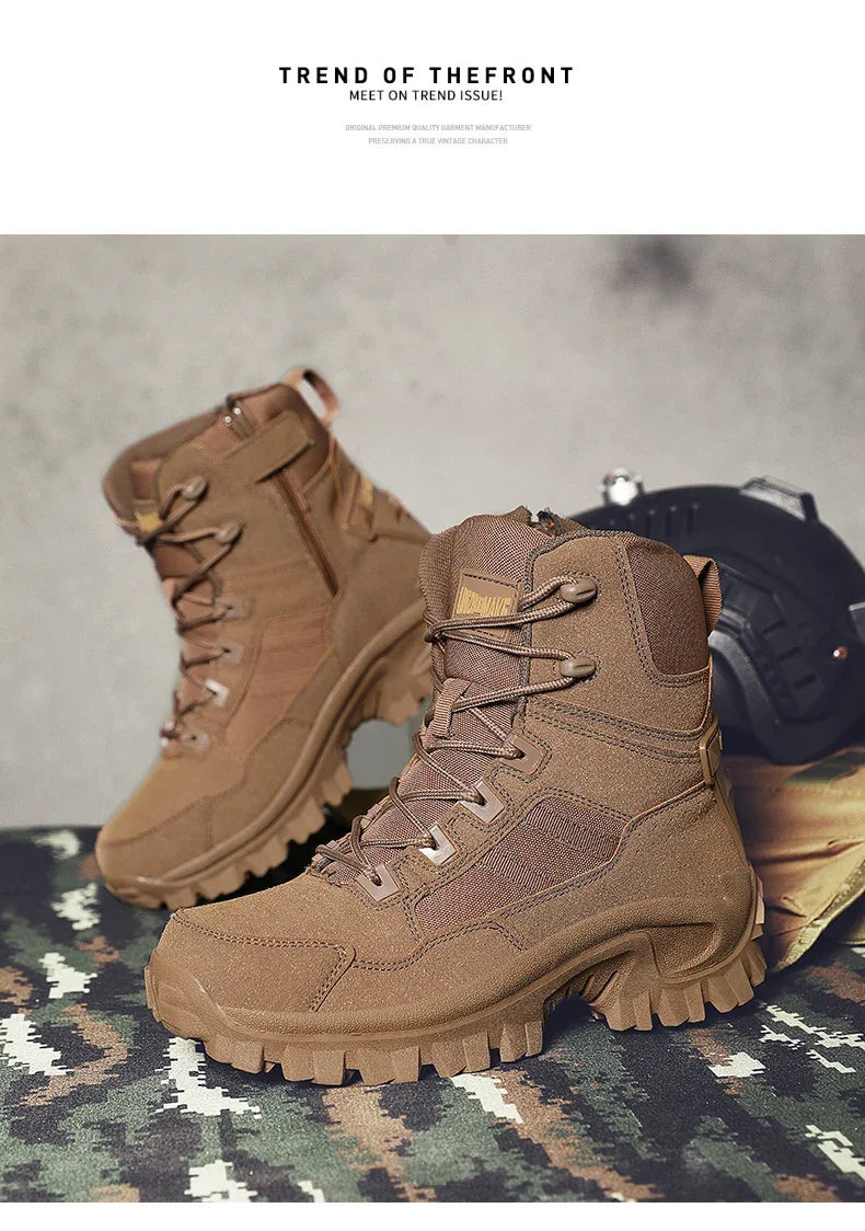 Men Climbing Shoes Tactical Boots Waterproof Military High Quality Motorcycle Hunting Hiking Shoes Breathable Army Boot Brand