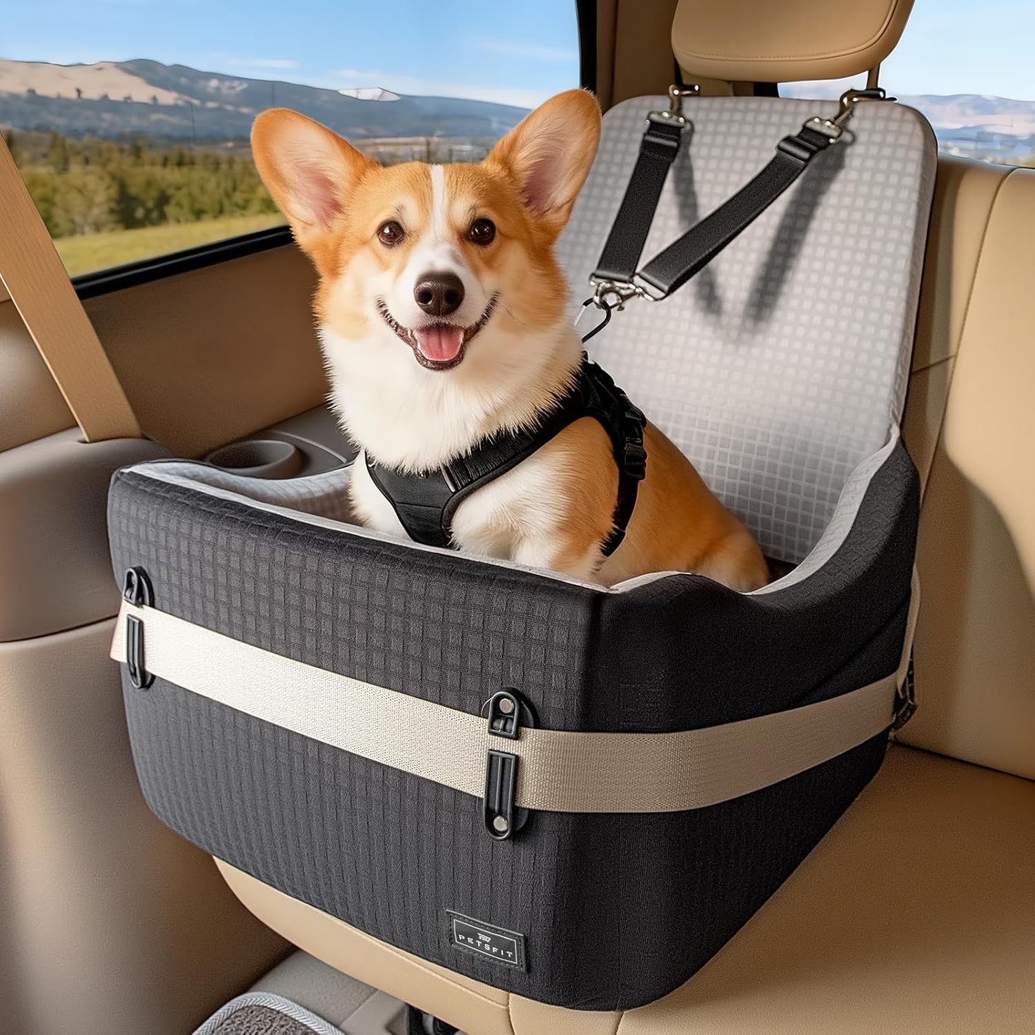 PETSFIT Dog Car Seat for Small & Medium Dogs – 35 lbs