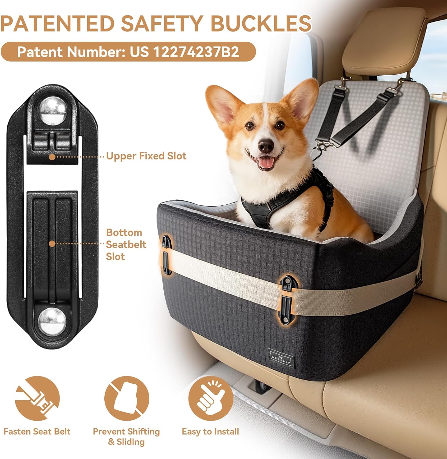 PETSFIT Dog Car Seat for Small & Medium Dogs – 35 lbs