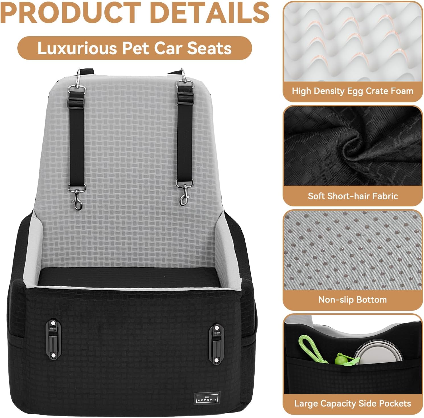 PETSFIT Dog Car Seat for Small & Medium Dogs – 35 lbs