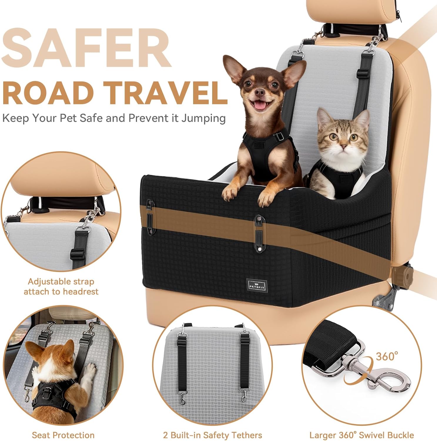 PETSFIT Dog Car Seat for Small & Medium Dogs – 35 lbs