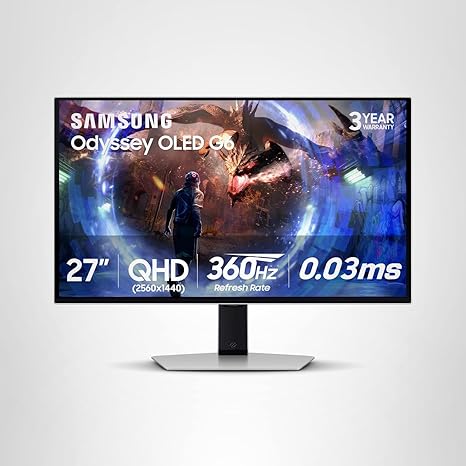 Samsung Odyssey OLED G6 27” QHD Gaming Monitor – QD-OLED, 360Hz, 0.03ms