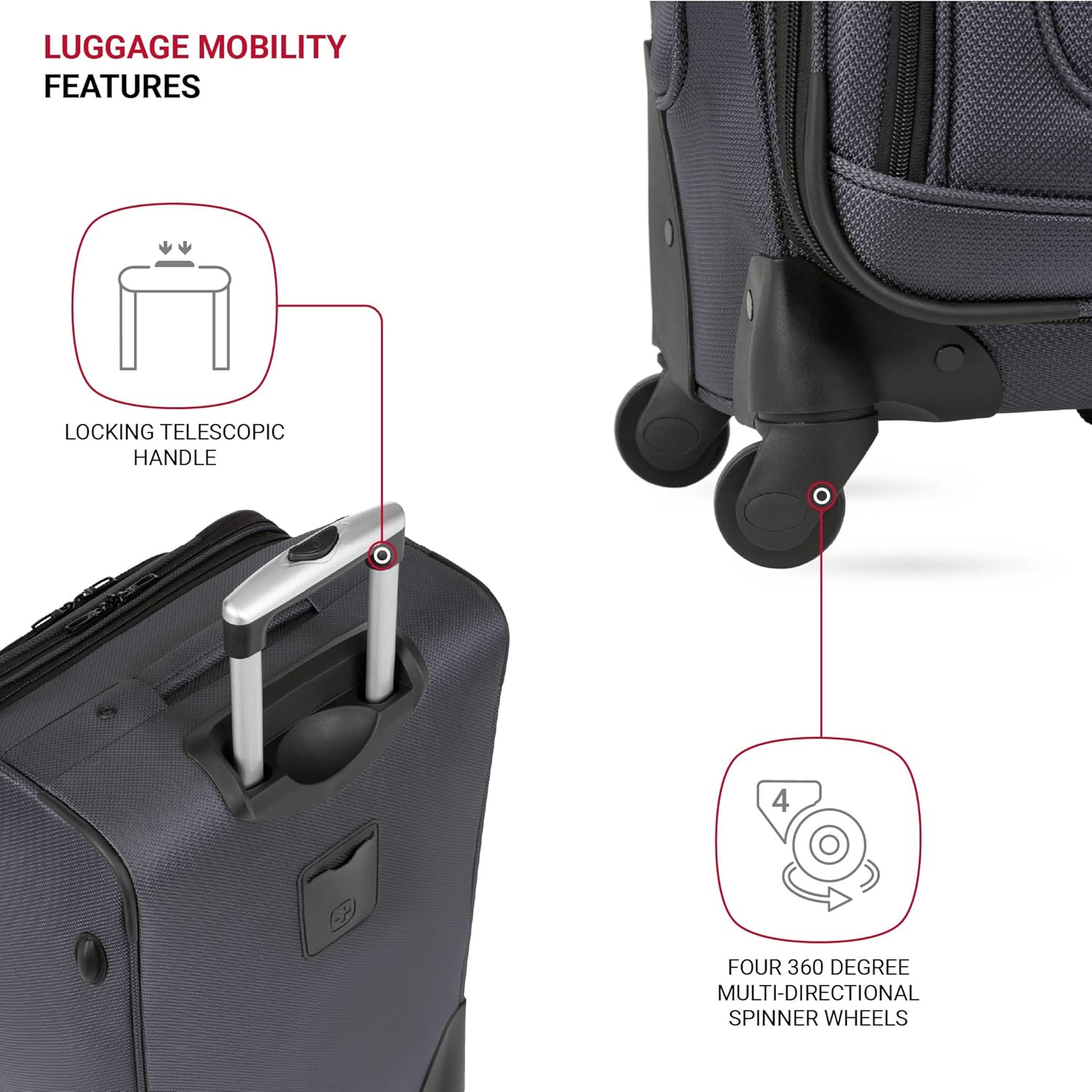 SwissGear Sion Expandable Spinner Luggage Set (21” Carry-On + 25” Checked): Dark Grey