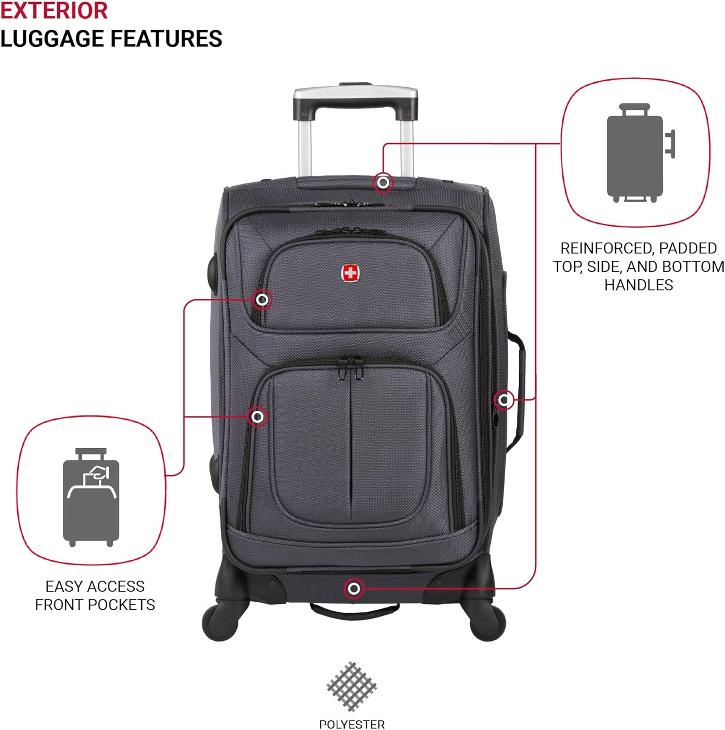 SwissGear Sion Expandable Spinner Luggage Set (21” Carry-On + 25” Checked): Dark Grey