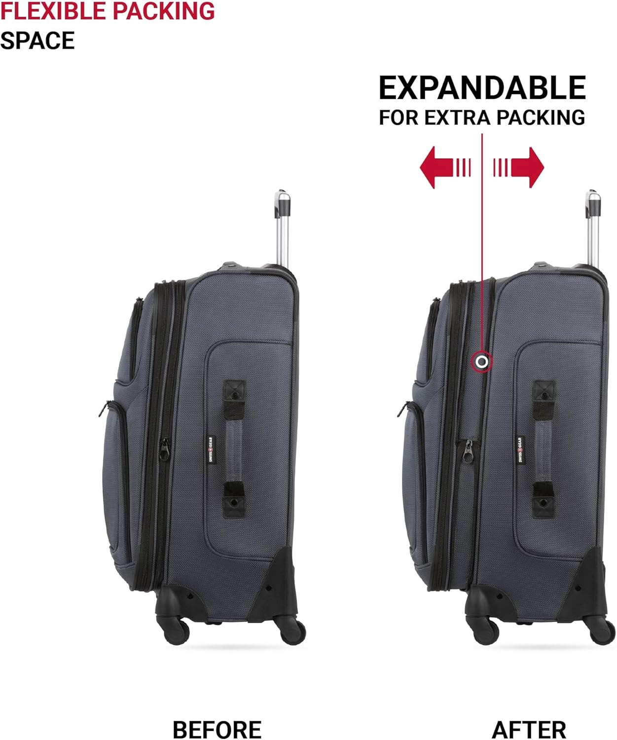 SwissGear Sion Expandable Spinner Luggage Set (21” Carry-On + 25” Checked): Dark Grey