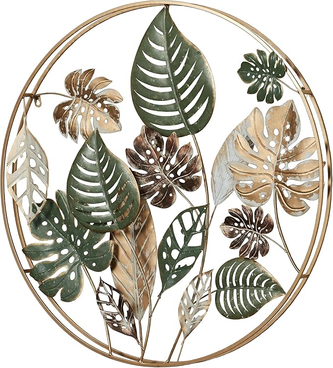Touch of Class Tropical Leaf Wall Sculpture (Green & Gold)