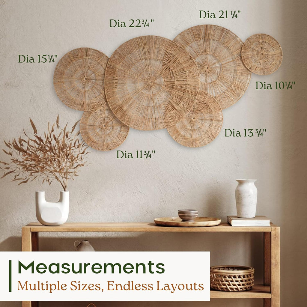 CHI AN HOME Woven Jute Wall Basket Decor Set (6-Piece, Large Sizes)