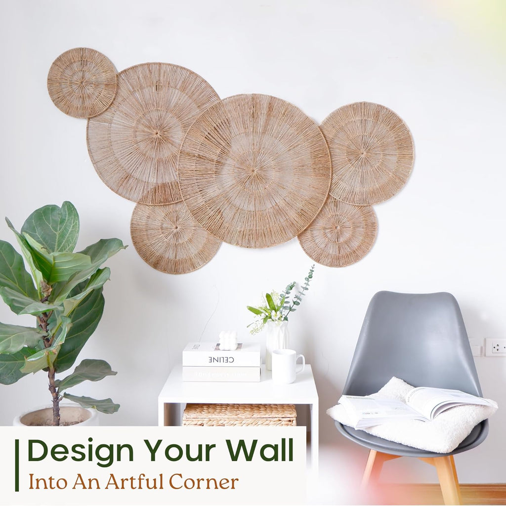 CHI AN HOME Woven Jute Wall Basket Decor Set (6-Piece, Large Sizes)
