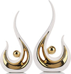XMGZQ Modern Abstract Ceramic Statues (White & Gold, 2-Pack)