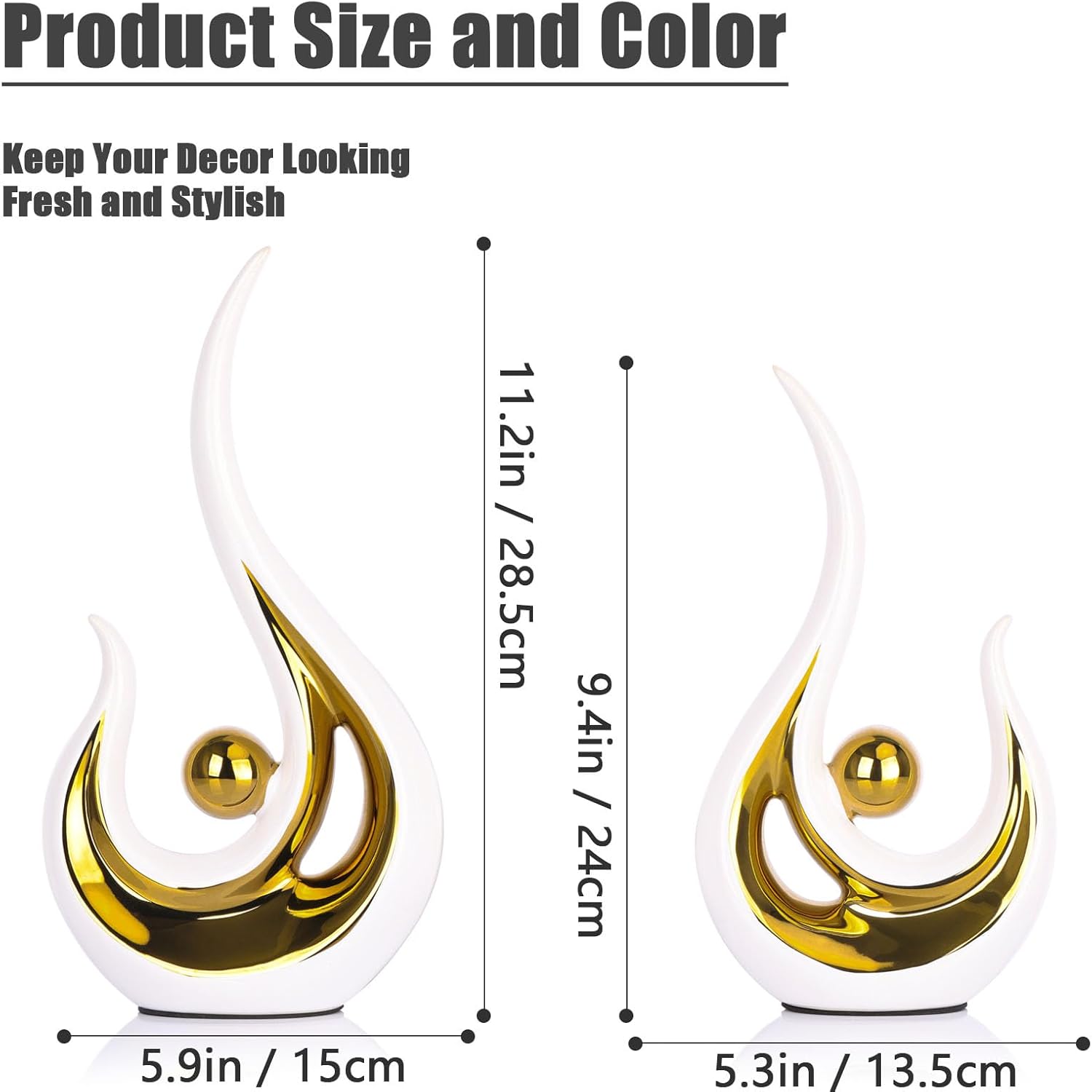XMGZQ Modern Abstract Ceramic Statues (White & Gold, 2-Pack)