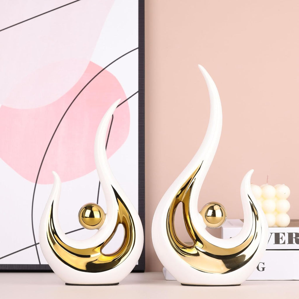 XMGZQ Modern Abstract Ceramic Statues (White & Gold, 2-Pack)